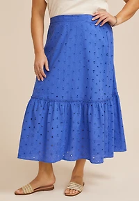 Plus High Rise Eyelet Maxi Skirt