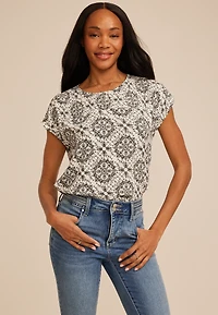 Medallion Print Pleated Blouse