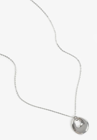 Silver Sculptural Open Circle Pendant Necklace