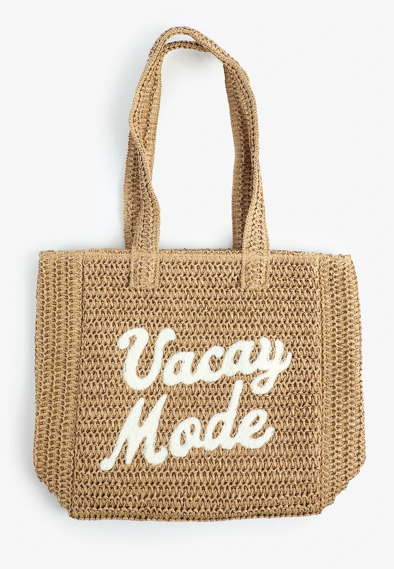 Vacay Mode Raffia Tote Bag