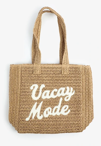 Vacay Mode Raffia Tote Bag