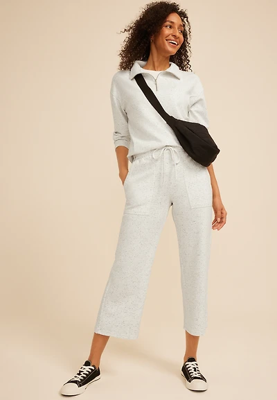 Speckle Scuba Knit High Rise Wide Leg Cropped Pant