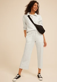Speckle Scuba Knit High Rise Wide Leg Cropped Pant