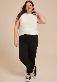 Plus Striped High Neck Roll Sleeve Tank Top