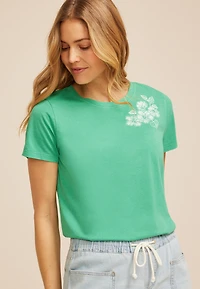 Green Hibiscus Floral Classic Fit Graphic Tee