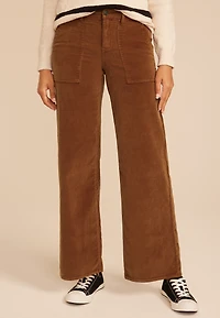 Corduroy Patch Pocket High Rise Wide Leg Pant