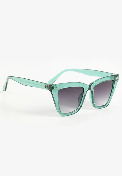 Retro Green Crystal Square Cateye Sunglasses