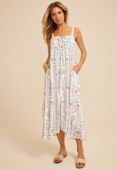 Patchwork Bare Tie Cinched Midi Dress