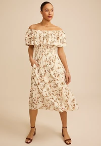 Off Shoulder Floral Midi Dress