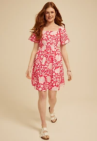 Floral Side Cutout Flutter Sleeve Mini Dress