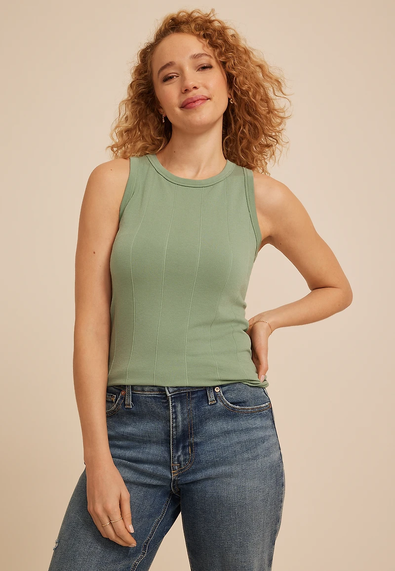 Seamless Rib High Neck Tank Top
