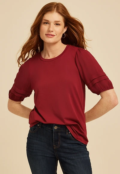 Pintuck Puff Sleeve Blouse