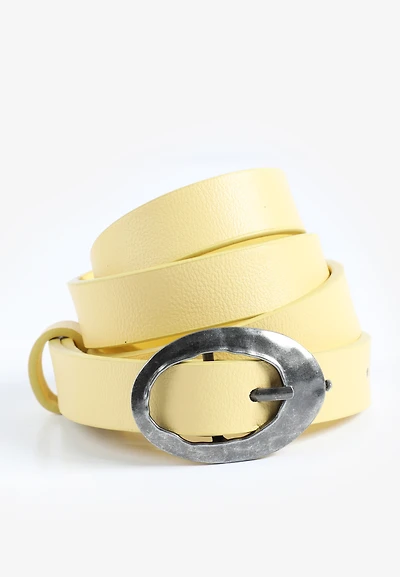 Plus Hammered Oval Buckle Yellow Faux Leather Belt