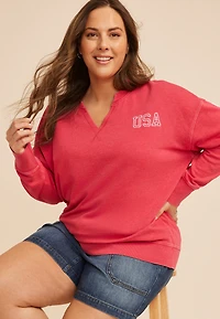 Plus USA Americana Split Neck Oversized Sweatshirt