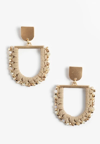 Wrapped Beaded Faux Suede Drop Earrings