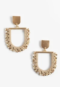 Wrapped Beaded Faux Suede Drop Earrings