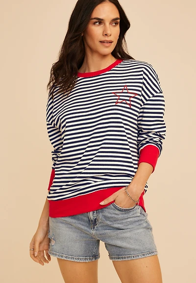 Striped Americana Embroidered Star Sweatshirt