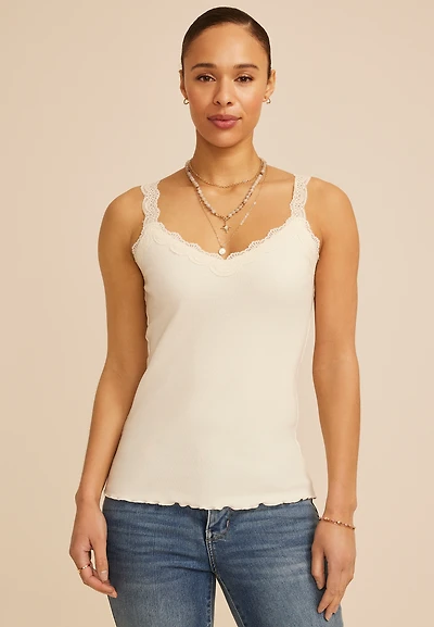 Scalloped Lace Trim Tank Top