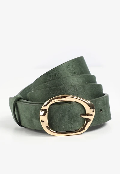 Green Faux Suede Hammered Buckle Belt