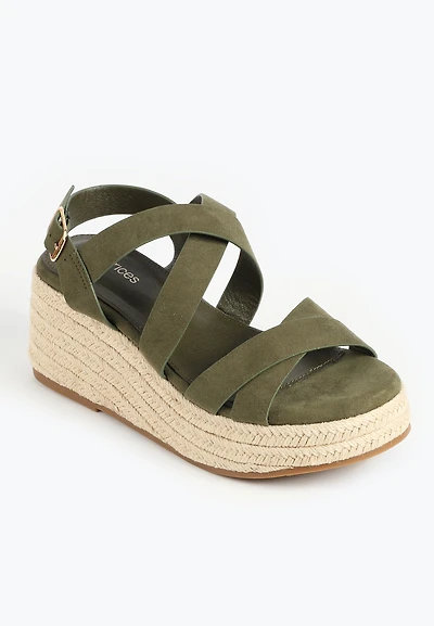 SuperCush Olive Crisscross Strappy Wedge