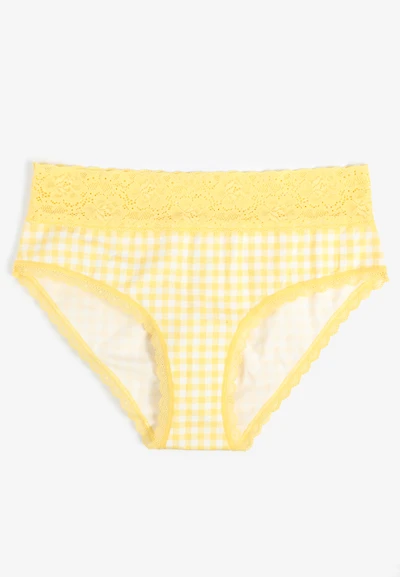 Simply Comfy Cotton Yellow Gingham Hipster Panty