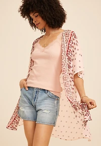 Floral Border Print Kimono