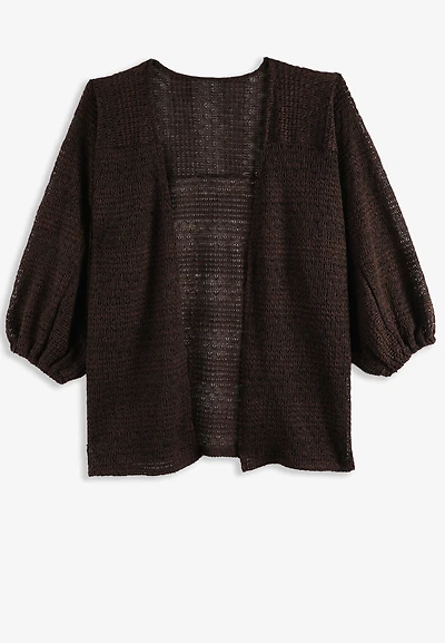 Crochet Blouson Sleeve Open Front Cardigan
