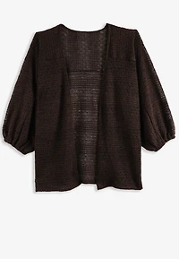 Crochet Blouson Sleeve Open Front Cardigan