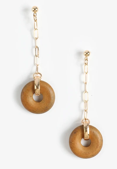 Wood Pendant Chain Drop Earrings