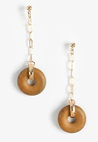 Wood Pendant Chain Drop Earrings