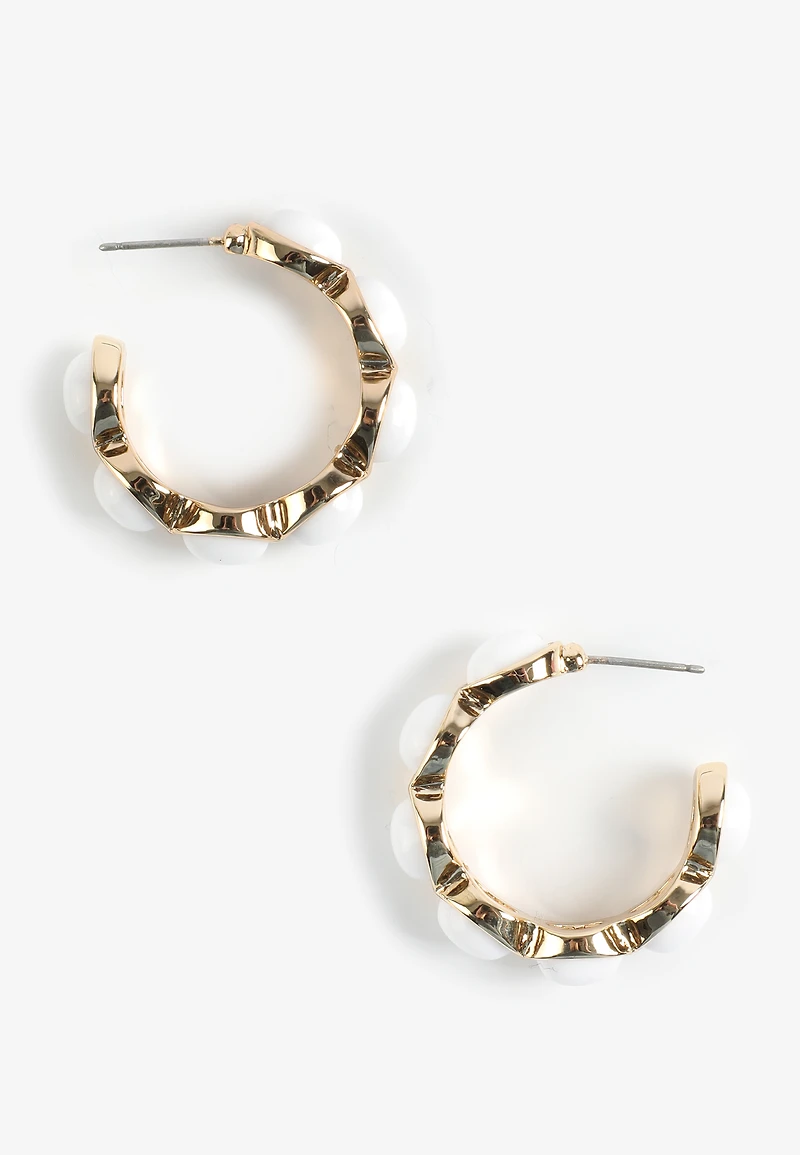 White Oval Stone Hoop Earrings