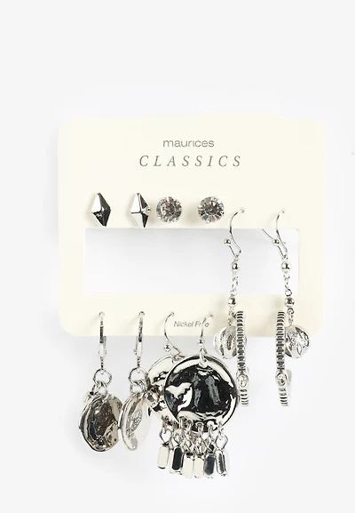 6 Pack Silver Earring Set
