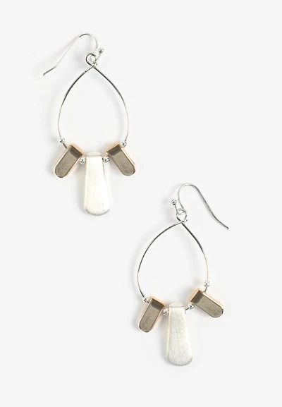 Brushed Mixed Metal Tab Drop Hoop Earrings