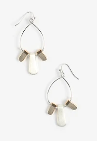Brushed Mixed Metal Tab Drop Hoop Earrings