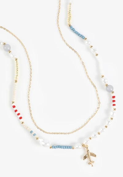 Beaded Airplane Charm Necklace Set