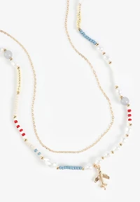 Beaded Airplane Charm Necklace Set