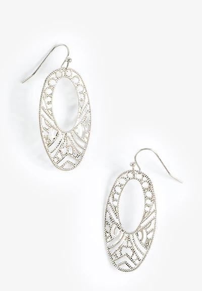 Silver Filigree Oval Drop Earrings