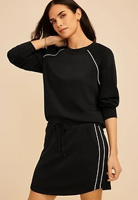 Black Scuba Knit Piping Crew Neck Sweatshirt