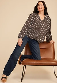 Floral V Neck Button Down Blouse