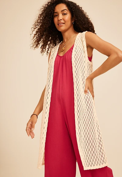 Crochet Duster Length Open Front Vest