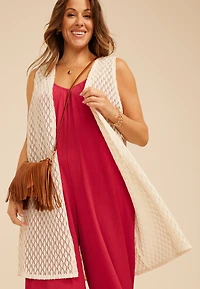 Plus Crochet Duster Length Open Front Vest