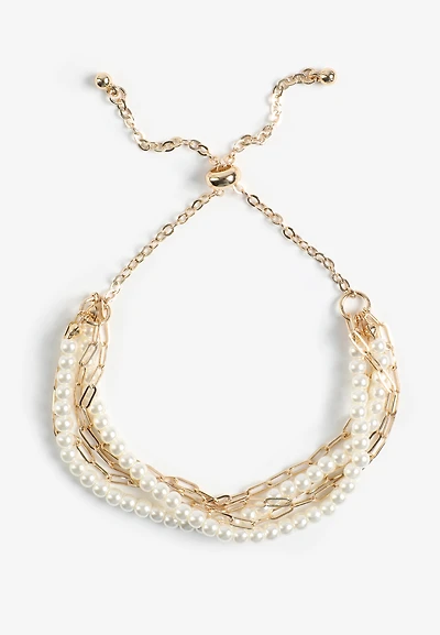 Faux Pearl Gold Chain Slider Bracelet