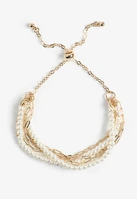 Faux Pearl Gold Chain Slider Bracelet