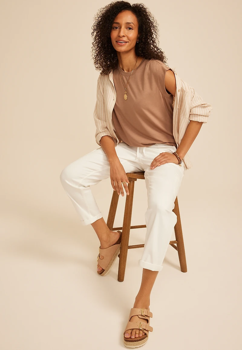 24/7 Shirred Shoulder Cap Sleeve Tee