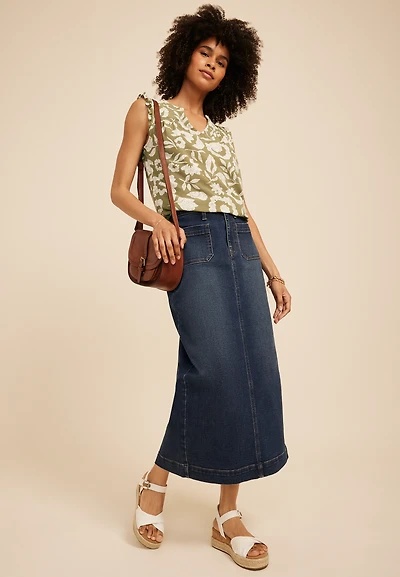 Floral V Neck Ruffle Sleeve Tank Top