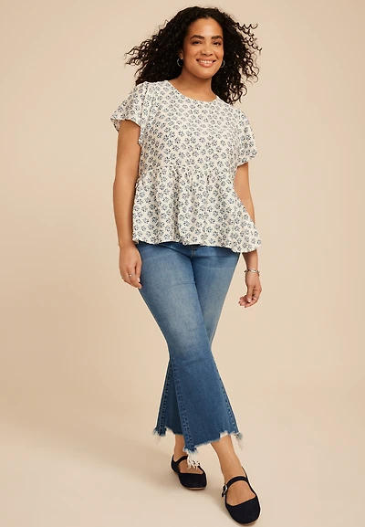 Plus Floral Print Peplum Flutter Sleeve Top