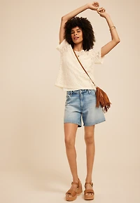 Floral Embroidered Sheer Short Sleeve Top