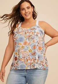 Plus Floral Embroidered Tank Top