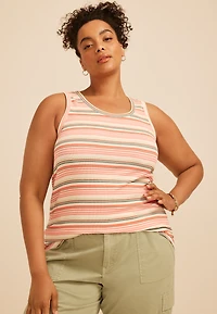 Plus 24/7 Striped Ribbed Scoop Neck Tank Top