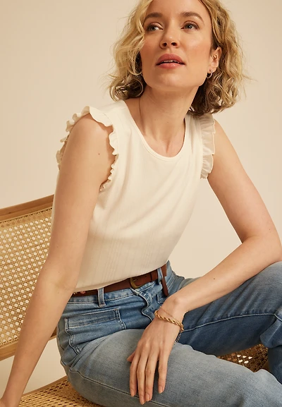 Variegated Ribbed Ruffle Tank Top